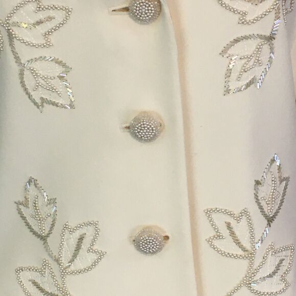 Albert Nipon Evening White Ivory Beaded Skirt Suit, Blazer, Leaves, 38‎ Chest, M - Picture 3 of 15